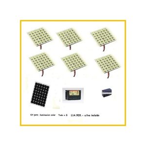 Kit 6 placas 36led +panel solar+regulador carga+bateria