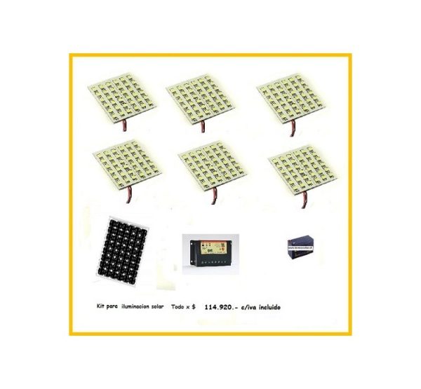 Kit 6 placas 36led +panel solar+regulador carga+bateria